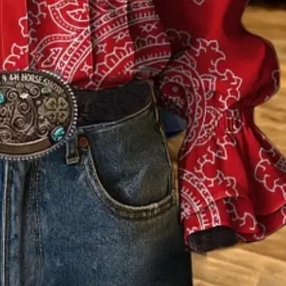 Red Kerchief Paisley Women's Blouse - Picture 2 of 4